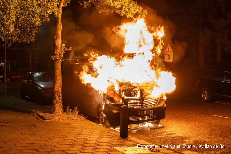 Bestelbus verwoest door brand, politie gaat uit van brandstichting