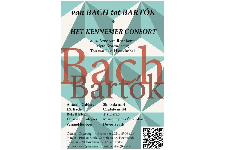 Het Kennemer Consort in de Pinksterkerk met programma 'VAN BACH TOT BARTOK'